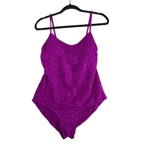 Catalina One Piece Swimsuit Purple Crochet Lace Textured Sz 18W Swimwear, Beach